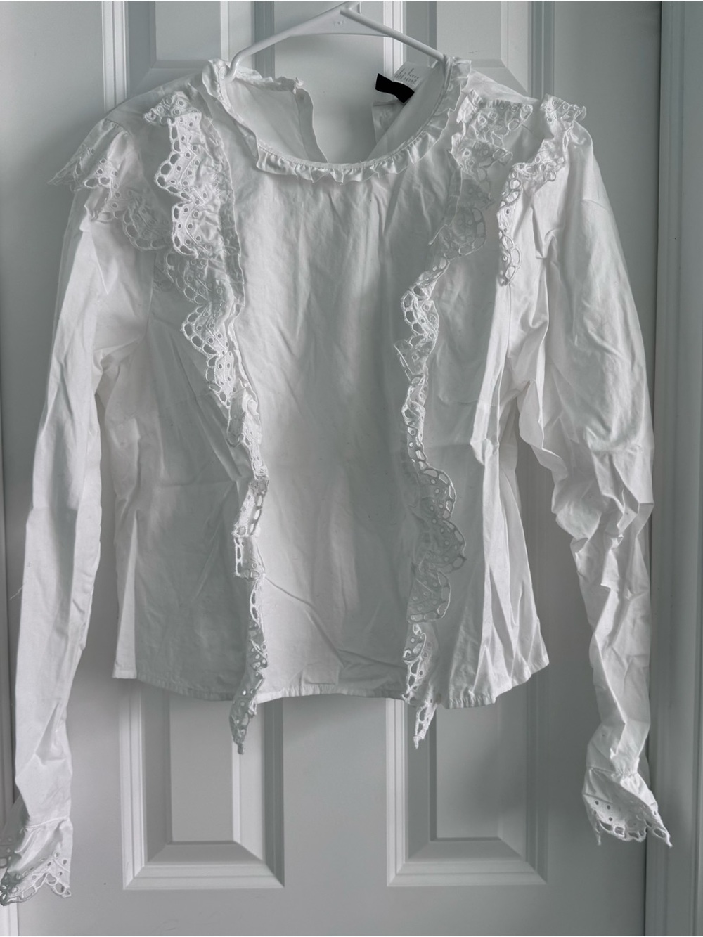 H&M Divided Ruffle Cotton Long Sleeve Top with Button Down Back